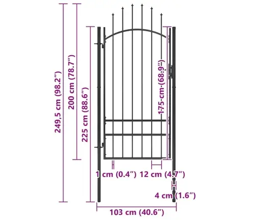 Dārza Vārti, Melni, 1X2,5 M, Tērauds Vidaxl