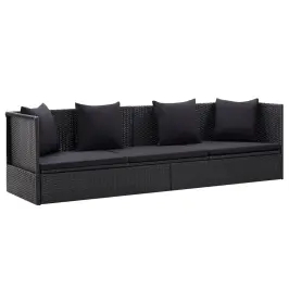 Sodo Sofa Su Pagalvėlėmis Ir Pagalvėmis, Juoda, Poliratanas