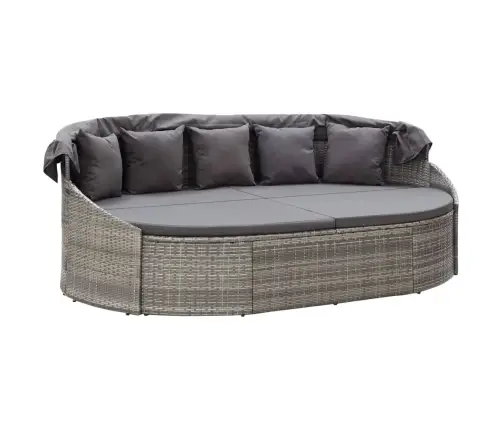 Dārza Atpūtas Gulta Ar Jumtiņu, Pelēka Pe Rotangpalma Vidaxl