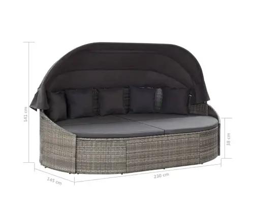 Dārza Atpūtas Gulta Ar Jumtiņu, Pelēka Pe Rotangpalma Vidaxl