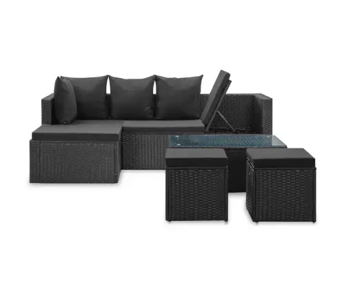 4-Daļīgs Dārza Atpūtas Mēbeļu Komplekts Ar Matračiem, Pe, Melns Vidaxl