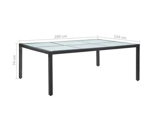 Lauko Valgomojo Stalas, Juodas, 200X150X74cm Poliratanas