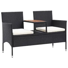 Divvietīgs Dārza Sols Ar Galdiņu, 143 Cm, Pe Rotangpalma, Melns Vidaxl