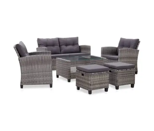 6-Daļīgs Dārza Atpūtas Mēbeļu Komplekts Ar Matračiem, Pelēks Pe Vidaxl