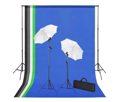 Fotostudijos Komplektas Su Fonais, Šviestuvais Ir Skėčiais