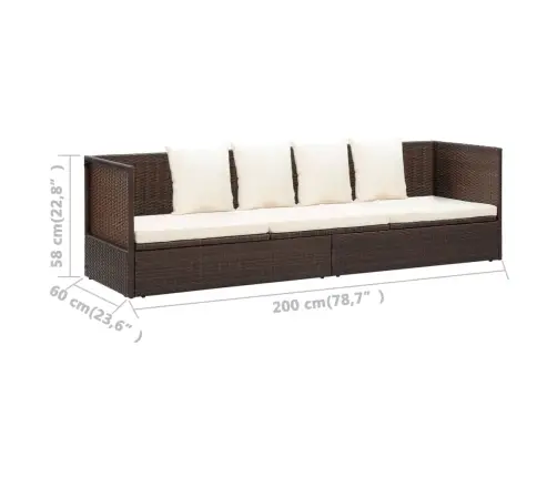 Sodo Sofa Su Pagalvėlėmis Ir Pagalvėmis, Ruda, Poliratanas