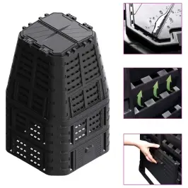 Dārza Komposta Tvertne, Melna, 93,3X93,3X146 Cm, 1000 L Vidaxl