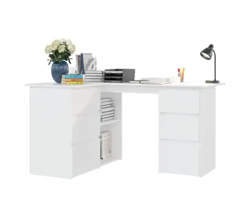 Kampinis Rašomasis Stalas, Baltas, 145X100X76cm Mediena