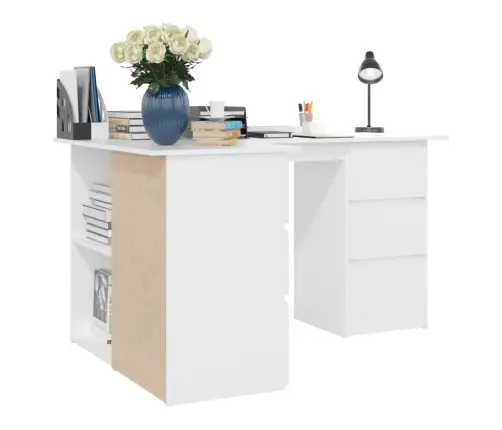 Kampinis Rašomasis Stalas, Baltas, 145X100X76cm Mediena