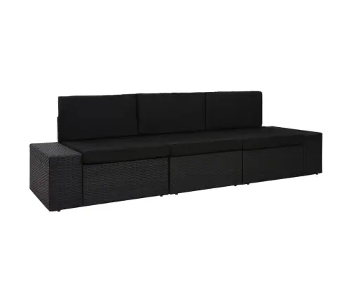 Modulinė Trivietė Sofa, Juodos Spalvos, Poliratanas