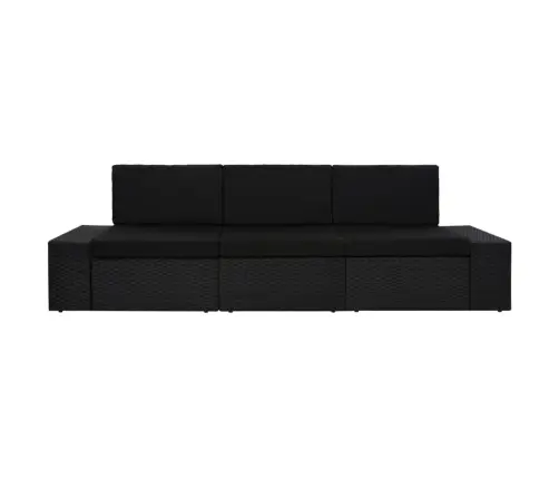 Modulinė Trivietė Sofa, Juodos Spalvos, Poliratanas