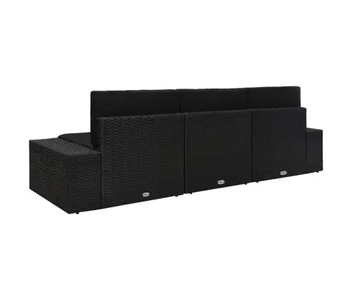 Modulinė Trivietė Sofa, Juodos Spalvos, Poliratanas