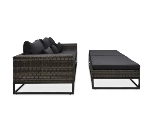 5-Daļīgs Dārza Dīvāna Komplekts Ar Matračiem, Pelēks Pe Pinums Vidaxl