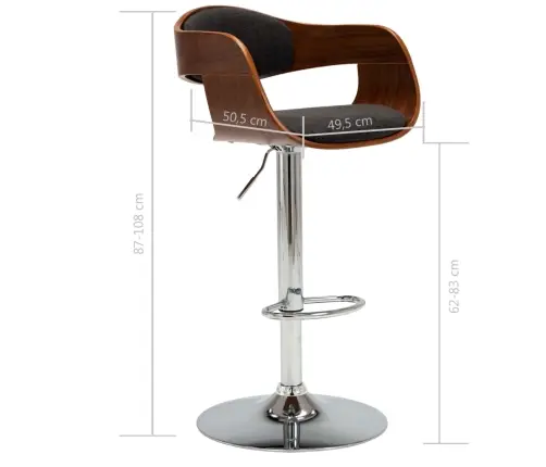 Bāra Krēsli, 2 Gab., Liekts Koks, Pelēks Audums Vidaxl