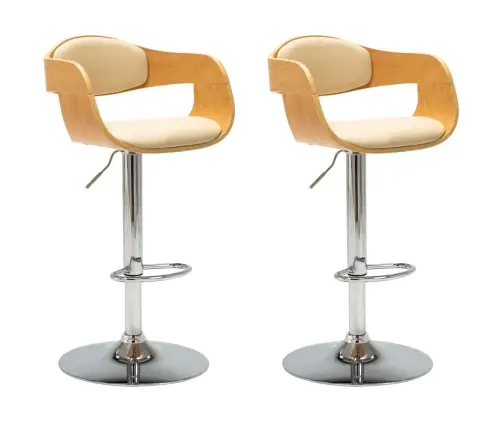 Baaritoolid 2 Tk, Kreemjasvalge, Painutatud Puit Ja Kunstnahk