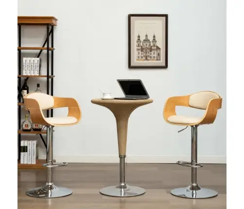 Baaritoolid 2 Tk, Kreemjasvalge, Painutatud Puit Ja Kunstnahk