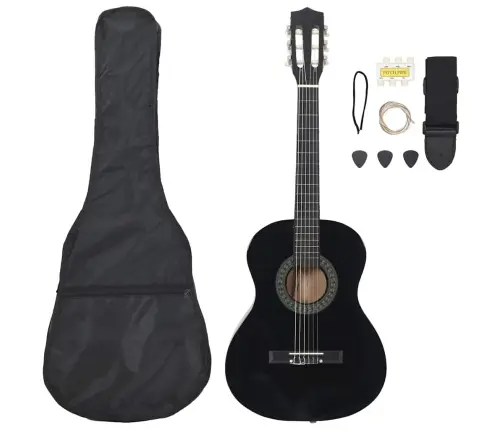 8-Daļīgs Klasiskās Ģitāras Komplekts Bērniem, Melns, 3/4, 36