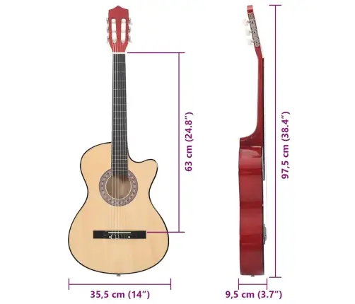12-Osaline Akustilise Kitarri Komplekt 6 Keelega, 38''