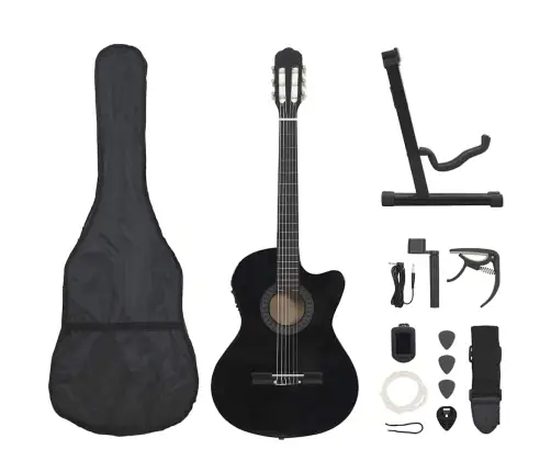 12-Daļīgs Ģitāras Komplekts Ar 6 Stīgām Un Ekvalaizeru, Melns Vidaxl