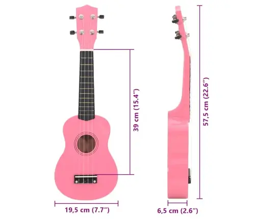 Sopran Ukulele Komplekt Kotiga Lastele Roosa 23"