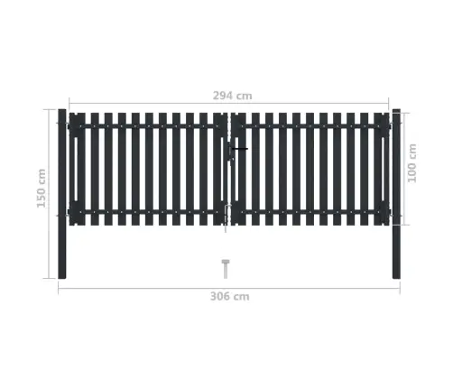 Dvivėriai Tvoros Vartai, Plieniniai, 300X100 cm Antracito Spalvos