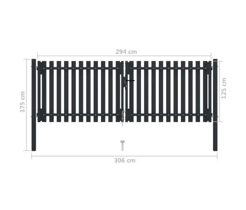 Dvivėriai Tvoros Vartai, Plieniniai, 300X125 cm Antracito Spalvos