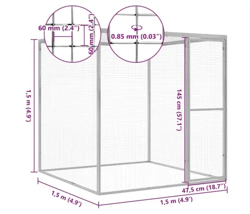 Narvas Katėms, 1,5X1,5X1,5M, Galvanizuotas Plienas