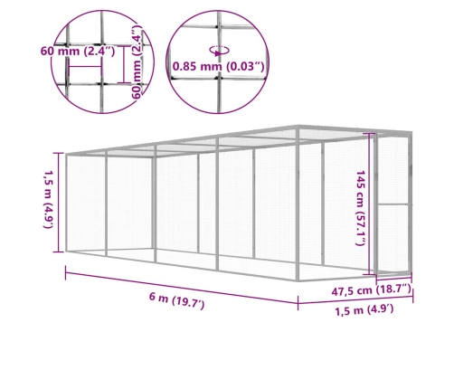 Kaķu Būris, 6X1,5X1,5 M, Cinkots Tērauds Vidaxl