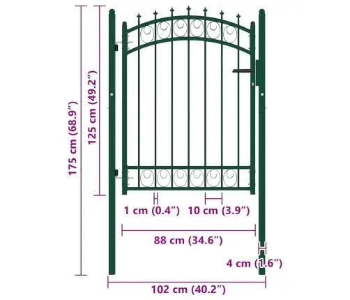 Žoga Vārti Ar Pīķiem Augšpusē, 100X125 Cm, Zaļš Tērauds Vidaxl