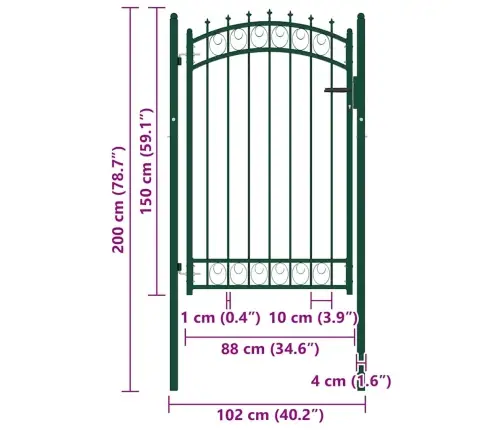 Žoga Vārti Ar Pīķiem Augšpusē, 100X150 Cm, Zaļš Tērauds Vidaxl