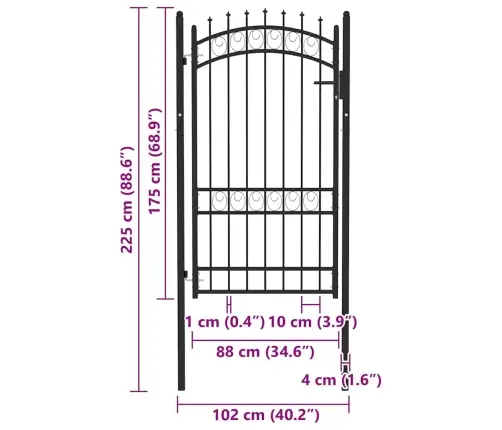Vartai Su Smaigais, Juodos Spalvos, 100X175cm Plienas