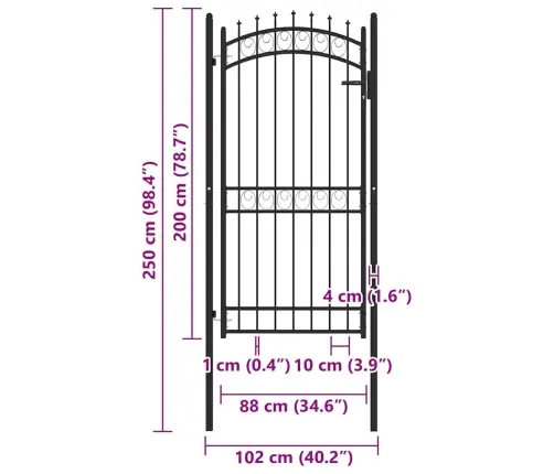 Vartai Su Smaigais, Juodos Spalvos, 100X200cm Plienas