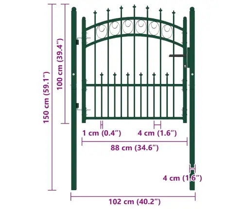Žoga Vārti Ar Pīķiem Augšpusē, 100X100 Cm, Zaļš Tērauds Vidaxl
