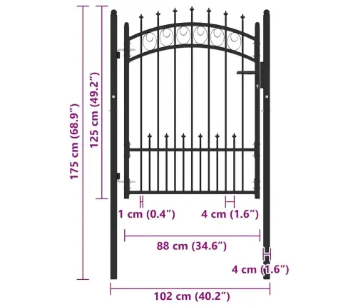 Žoga Vārti Ar Pīķiem Augšpusē, 100X125 Cm, Melns Tērauds Vidaxl