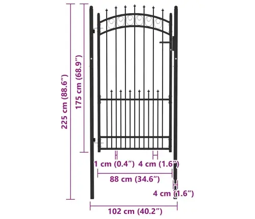Žoga Vārti Ar Pīķiem Augšpusē, 100X175 Cm, Melns Tērauds Vidaxl