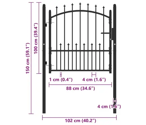 Žoga Vārti Ar Pīķiem Augšpusē, 100X100 Cm, Melns Tērauds Vidaxl