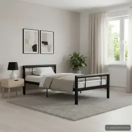 Lovos Rėmas, Juodos Ir Baltos Spalvos, 90X200cm Metalas Lovos Rėmas, Juodos Ir Baltos Spalvos, 90X200cm Metalas