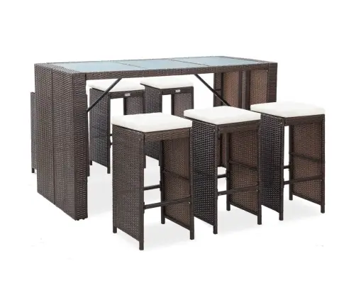 7-Daļīgs Dārza Bāra Mēbeļu Komplekts, Matrači, Pe Rotangpalma Vidaxl