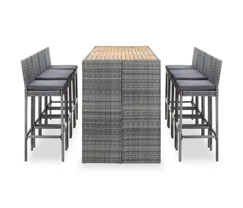 9-Daļīgs Bāra Mēbeļu Komplekts, Pelēks, Pe, Akācijas Masīvkoks Vidaxl