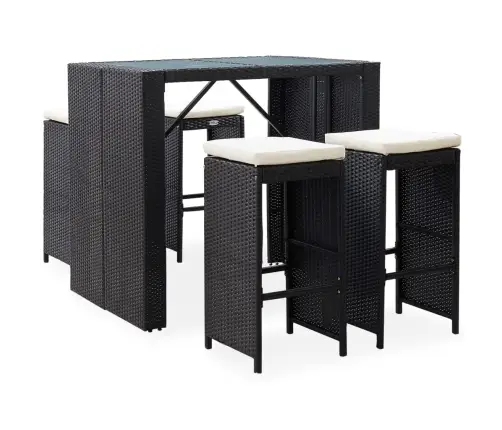 5-Osaline Aiamööblikomplekt, Polürotang Ja Klaas, Must
