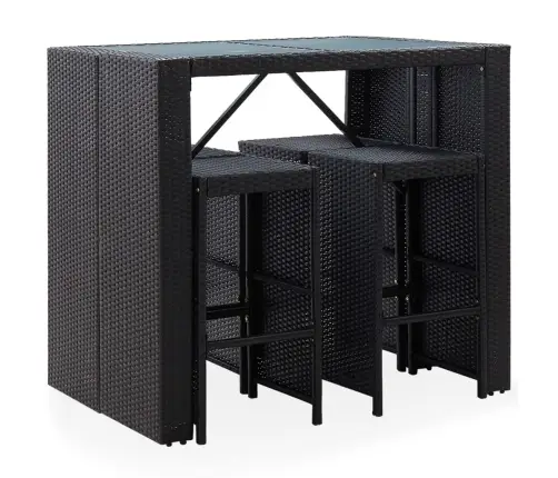 5-Osaline Aiamööblikomplekt, Polürotang Ja Klaas, Must