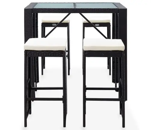 5-Osaline Aiamööblikomplekt, Polürotang Ja Klaas, Must