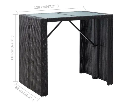 5-Osaline Aiamööblikomplekt, Polürotang Ja Klaas, Must