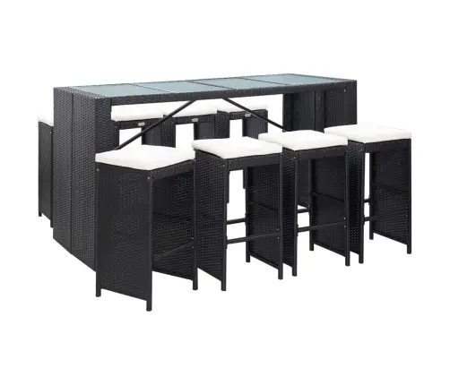 9-Daļīgs Dārza Bāra Mēbeļu Komplekts, Pe Rotangpalma, Melns Vidaxl