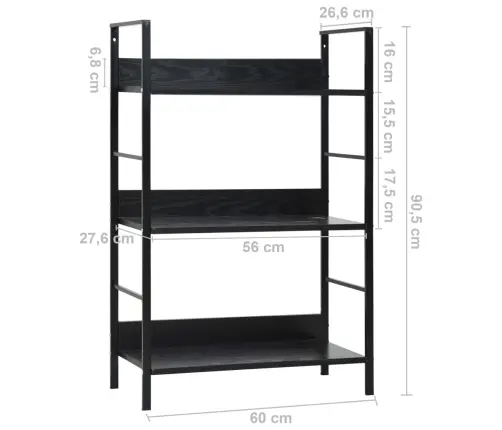 3-Korruseline Raamaturiiul Must 60X27,6X90,5 cm Tehispuit