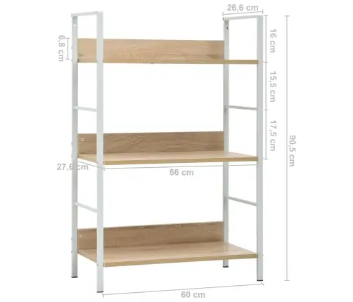 3-Līmeņu Grāmatplaukts, Ozolkoka Krāsā, 60X27,6X90,5 Cm, Koks Vidaxl