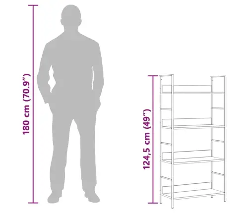 3-Līmeņu Grāmatplaukts, Melns, 60X27,6X124,5 Cm, Koks Vidaxl