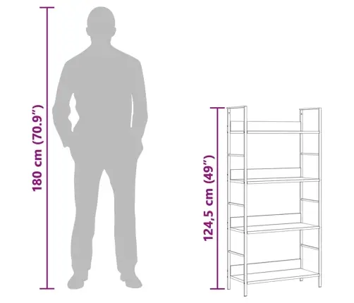 4-Līmeņu Grāmatplaukts, Ozolkoka Krāsa, 60X27,6X124,5 Cm, Koks Vidaxl