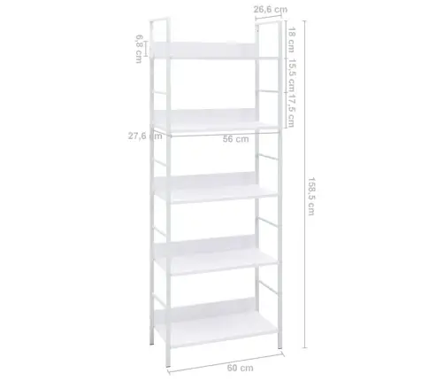 5-Līmeņu Grāmatplaukts, Balts, 60X27,6X158,5 Cm, Koks Vidaxl 5-Līmeņu Grāmatplaukts, Balts, 60X27,6X158,5 Cm, Koks Vidaxl