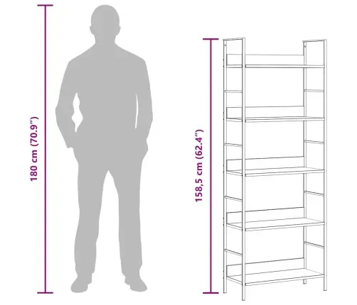5-Līmeņu Grāmatplaukts, Balts, 60X27,6X158,5 Cm, Koks Vidaxl